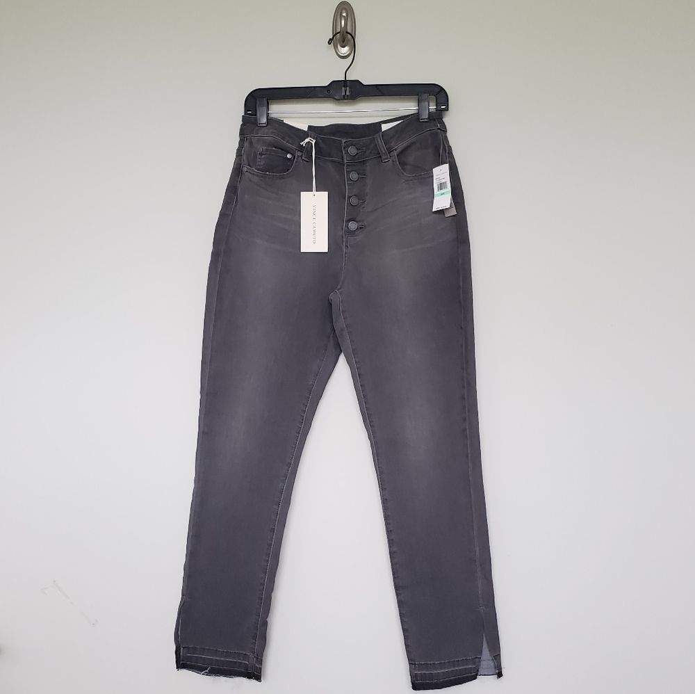 Vince Camuto high rise distressed black jeans